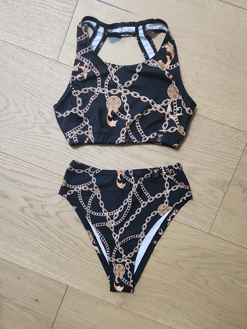 High-Neck Black & Gold Chain Print Women's Set